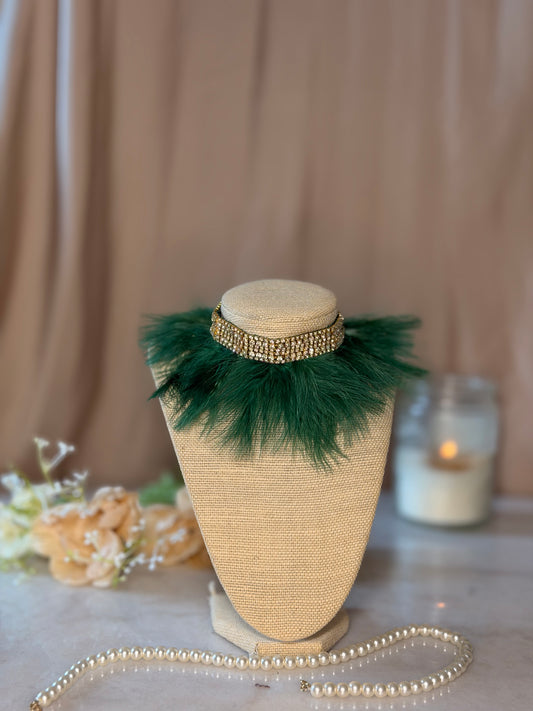 Green Statement Choker Necklace, Holiday Party Jewelry, Christmas Outfit Accessory, Bold Glam Necklace Fur Choker