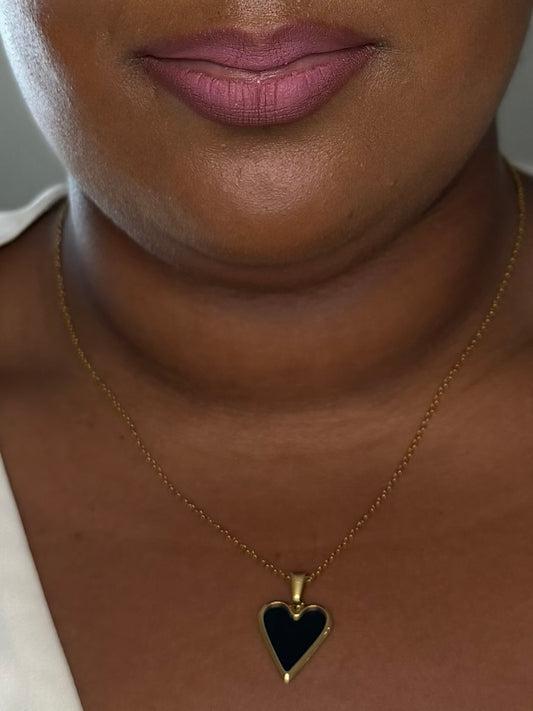 18k Gold Necklace Set Heart Shaped Necklace Black Pendant Necklace Gift for Her