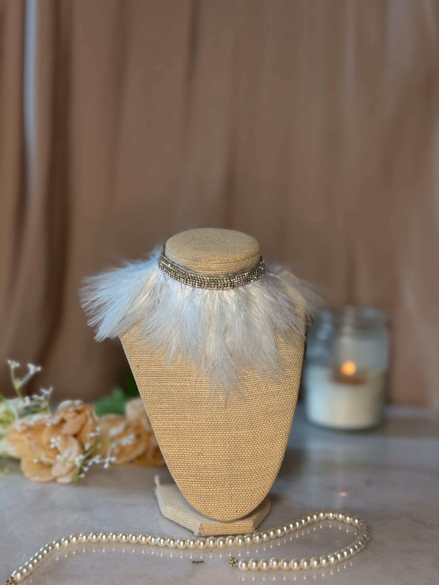 Statement Choker Necklace, Fur Necklace, Birthday Outfit Jewelry, Party & Photoshoot Look White Wedding Necklace Rhinestone Choker