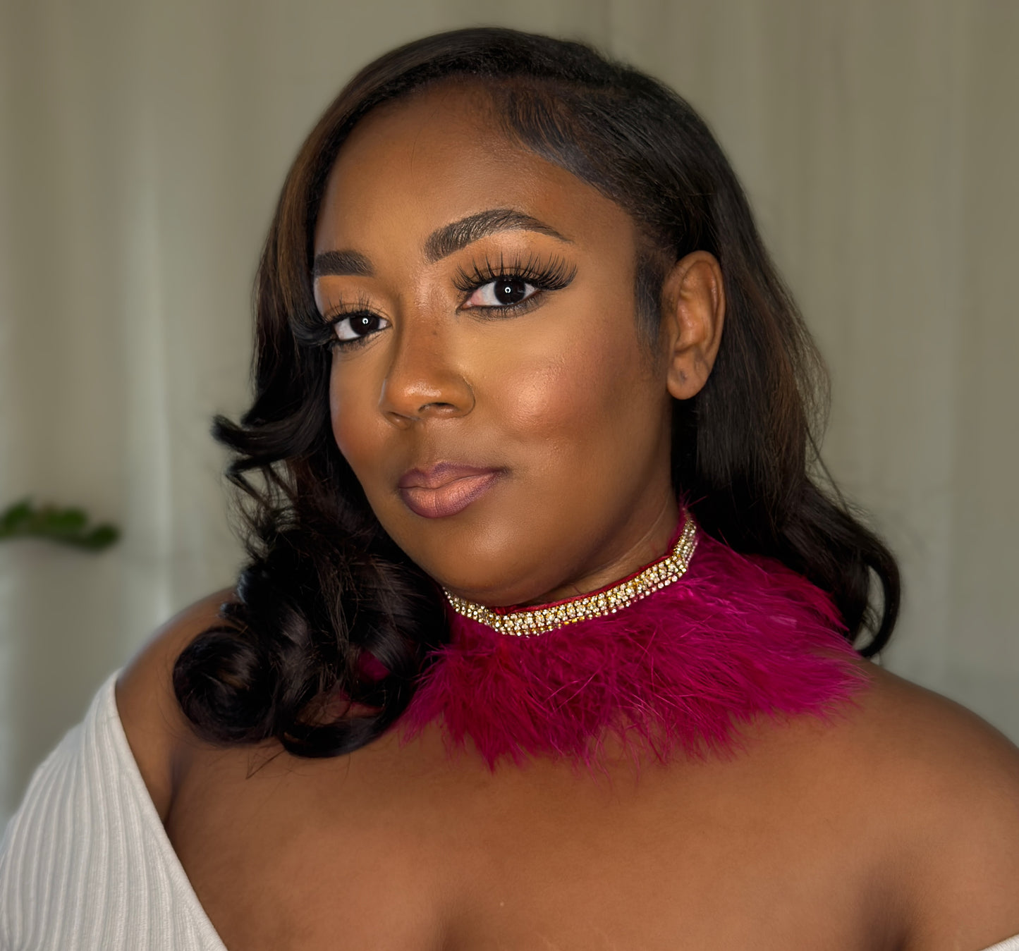 Statement Necklace, Fluffy Neck Accessory, Birthday Jewelry, Party & Photoshoot Jewelry Burgundy Necklace Rhinestone Choker Fur
