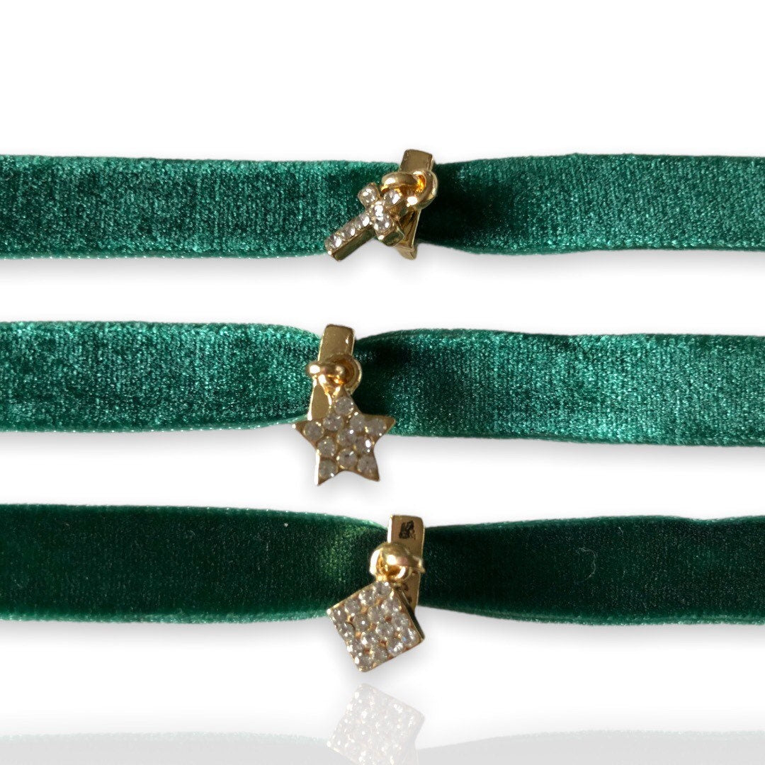 Green Velvet Choker with Pendant | Charm Choker
