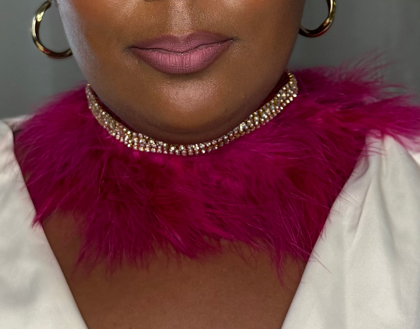 Statement Necklace, Fluffy Neck Accessory, Birthday Jewelry, Party & Photoshoot Jewelry Burgundy Necklace Rhinestone Choker Fur