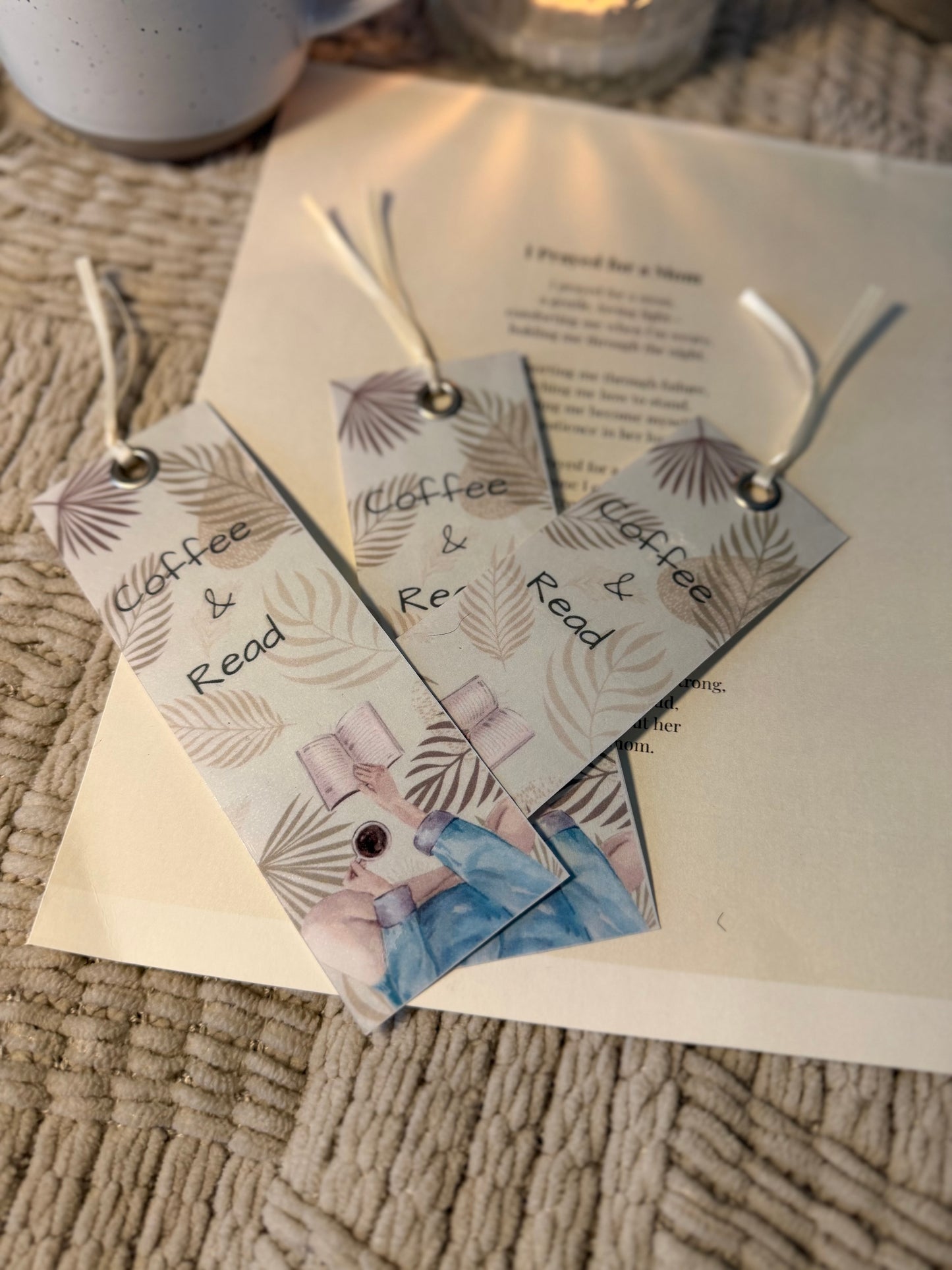 Coffee & Read Bookmark | Cozy Reader Gift | Book Lover Bookmark with Ribbon | Aesthetic Reading Accessory | Booktok Inspired Gift