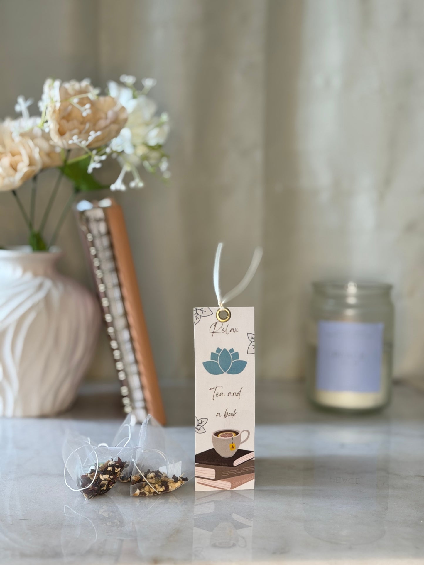Relax Tea and a Book Bookmark | Tea Lover Gift | Cozy Reading Bookmark | Self Care Reader Gift | Calm Aesthetic Bookmark