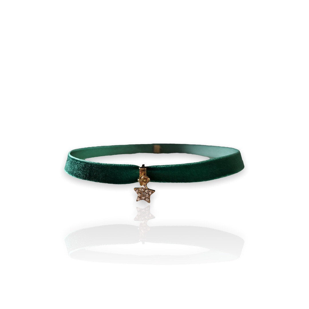 Green Velvet Choker with Pendant | Charm Choker