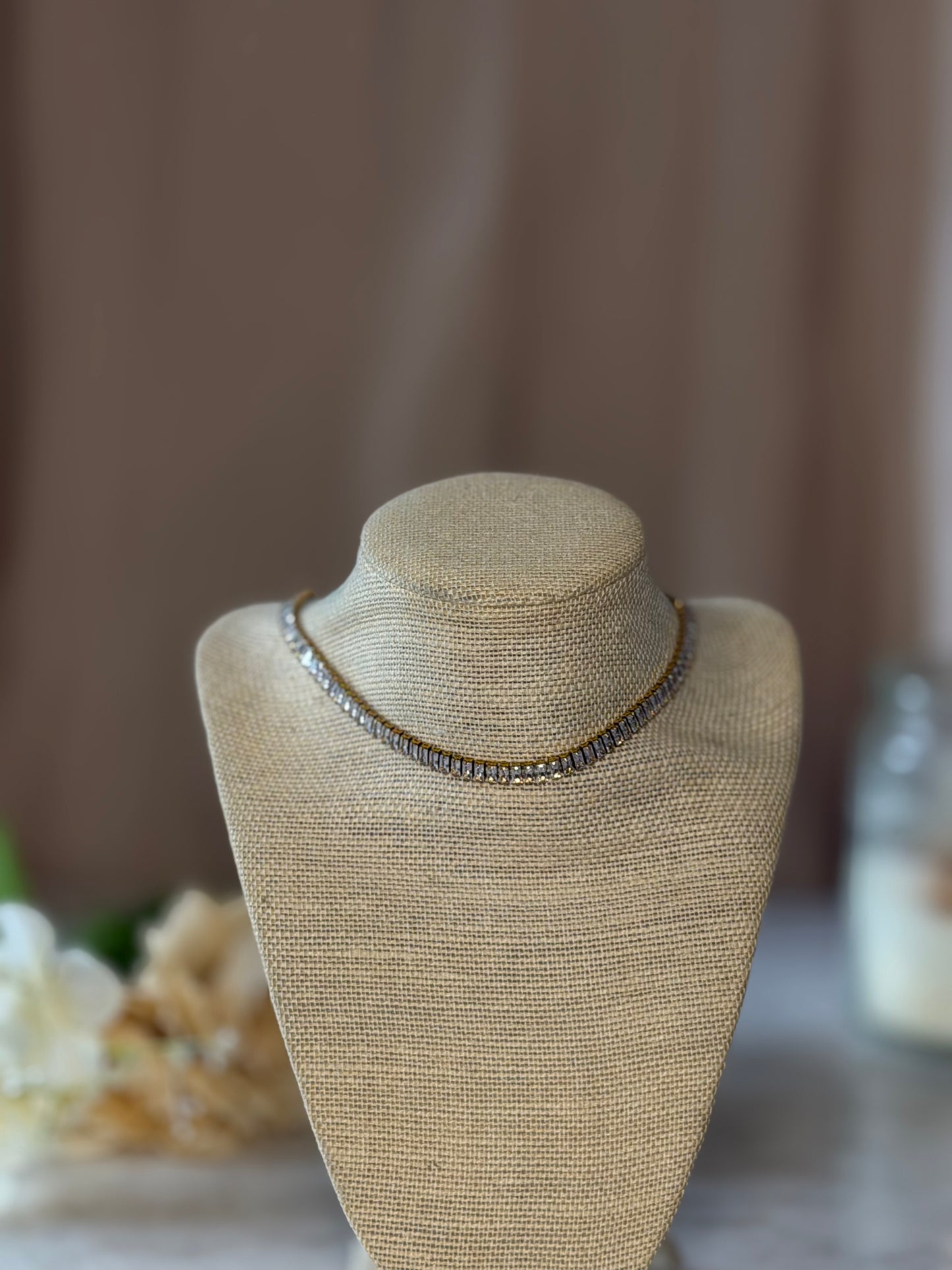 Rhinestone Tennis Choker, Gold Diamond Choker Necklace, Dainty Statement Jewelry, Wedding Guest Accessory, Tennis Necklace