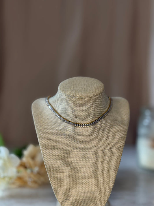 Rhinestone Tennis Choker, Gold Diamond Choker Necklace, Dainty Statement Jewelry, Wedding Guest Accessory, Tennis Necklace