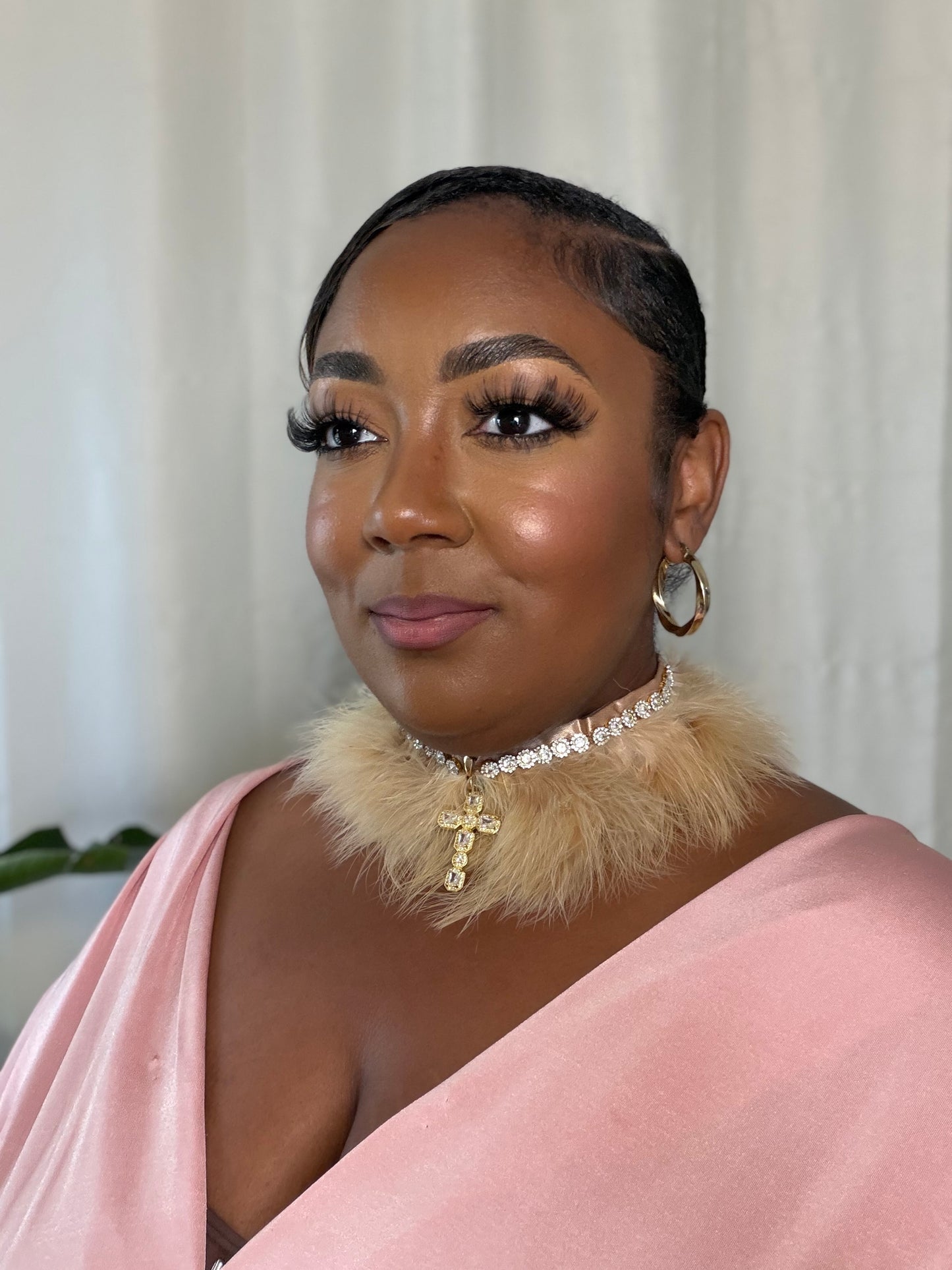 Beige Fur Choker Necklace | Romantic Statement Necklace | Birthday Outfit Jewelry | Soft Glam Rhinestone Choker