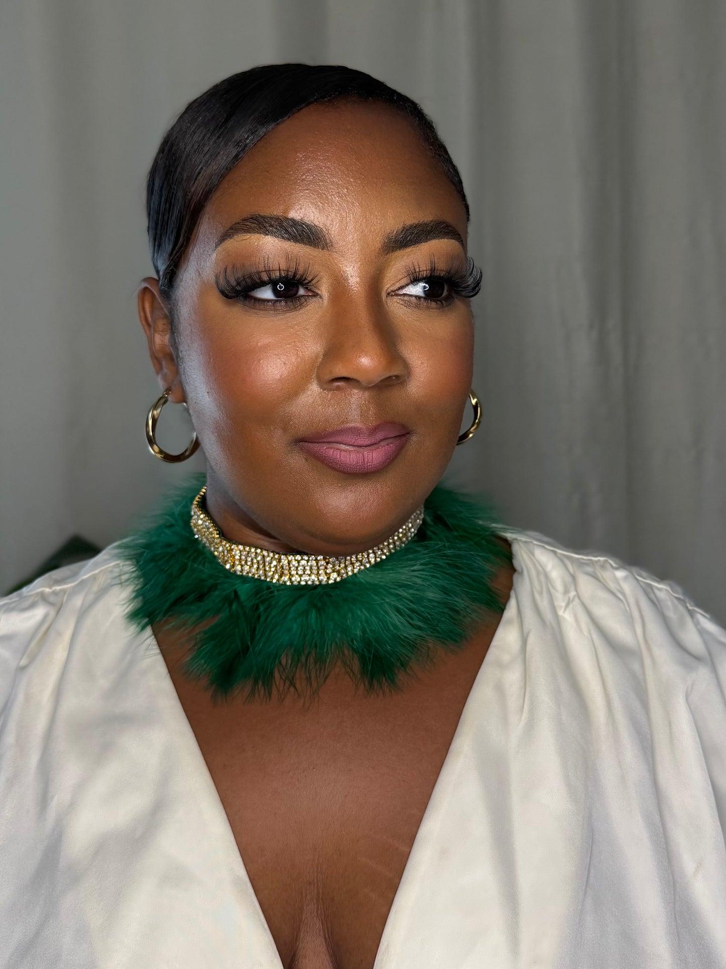 Green Statement Choker Necklace, Holiday Party Jewelry, Christmas Outfit Accessory, Bold Glam Necklace Fur Choker