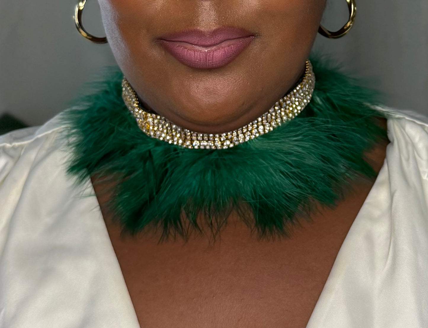 Green Statement Choker Necklace, Holiday Party Jewelry, Christmas Outfit Accessory, Bold Glam Necklace Fur Choker